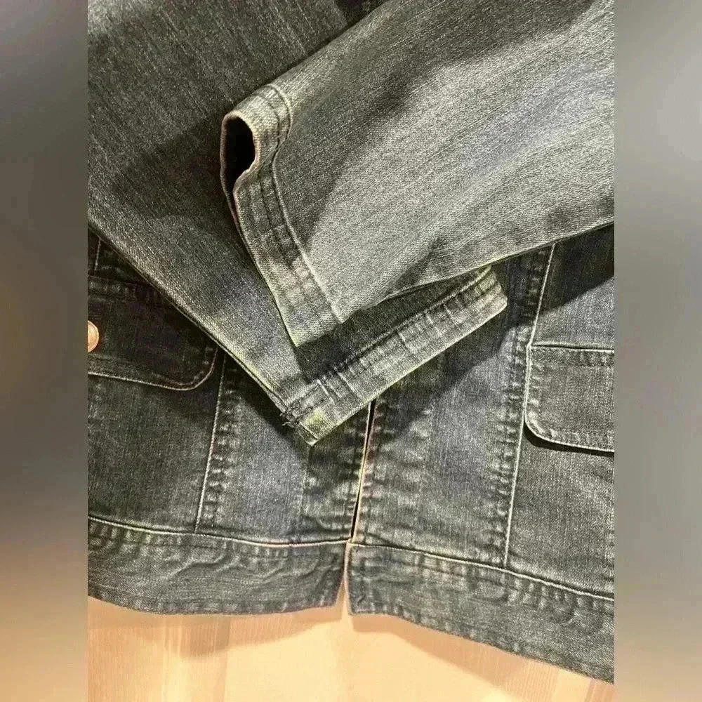 Hearts of Palm 3/4 Sleeve Rhinestone Crew Neck Denim Jacket Hook Loop Size 6 - Picture 6 of 10